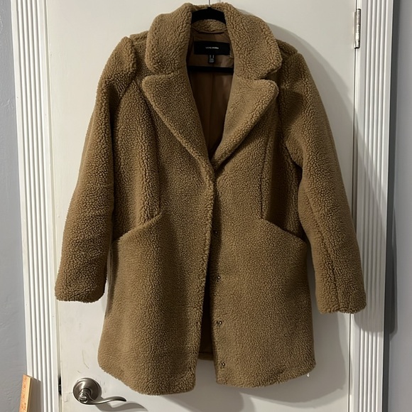 Vera Moda Faux Fur Teddy Long Coat Jacket Medium - Picture 3 of 5
